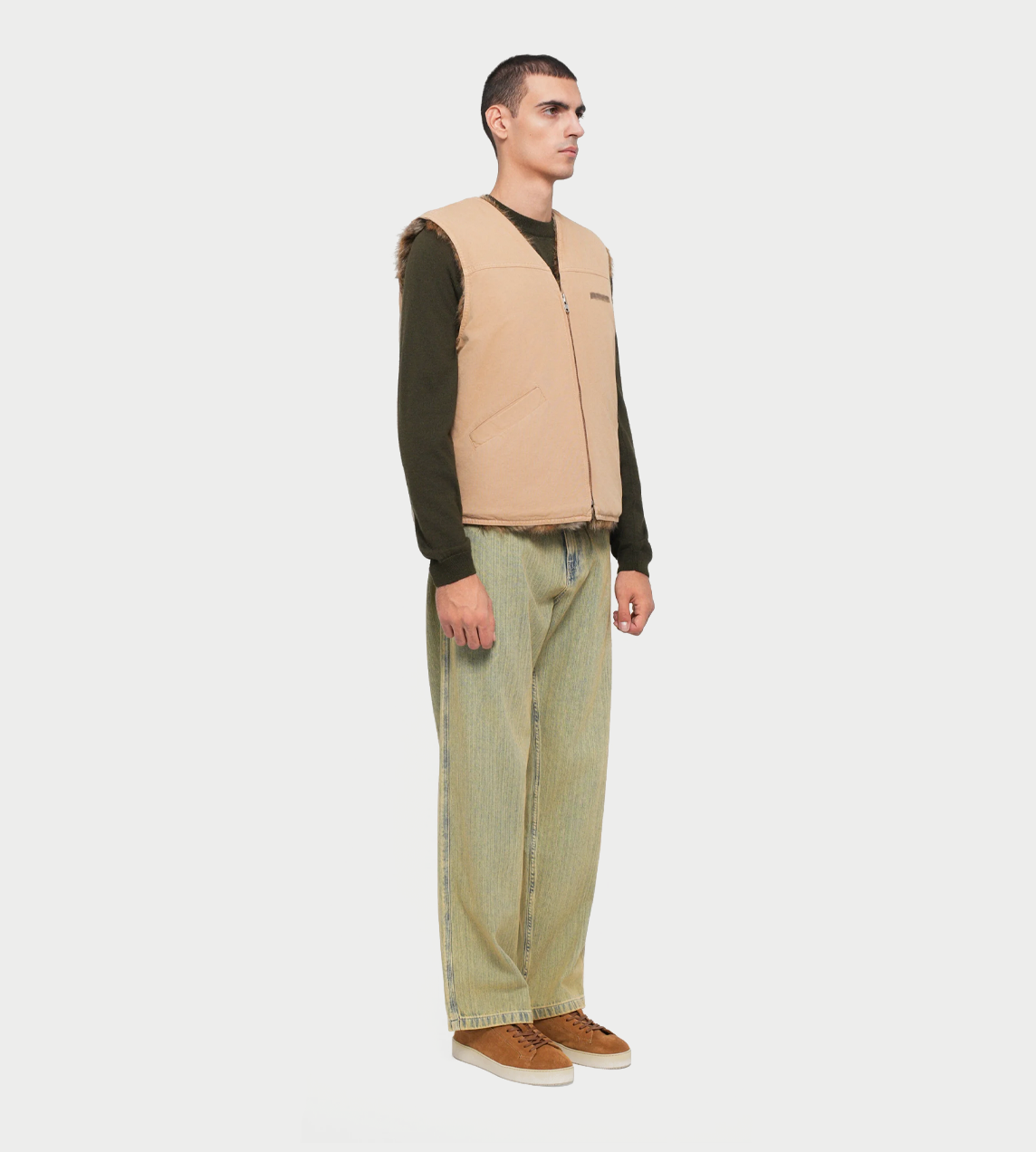 Faux Fur Reversible Vest Dk Beige