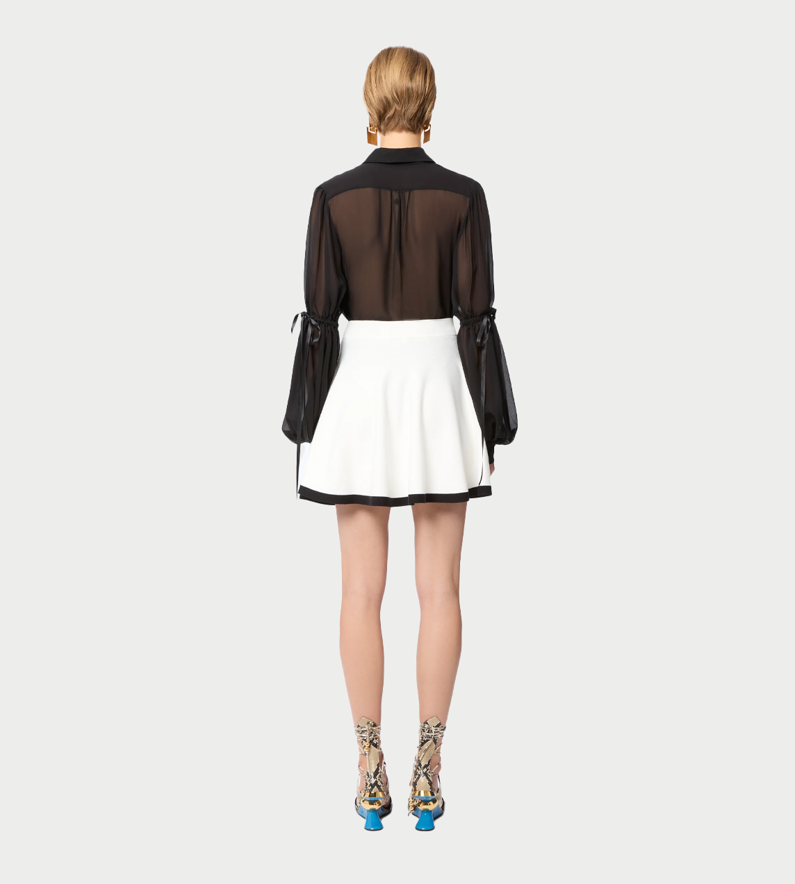 NINA RICCI - Contrasted Knit Mini Skater Skirt White