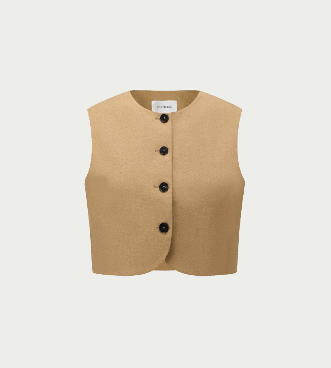 INTO THE EAST - Linen Interwoven Round Neck Vest Lt Coffee