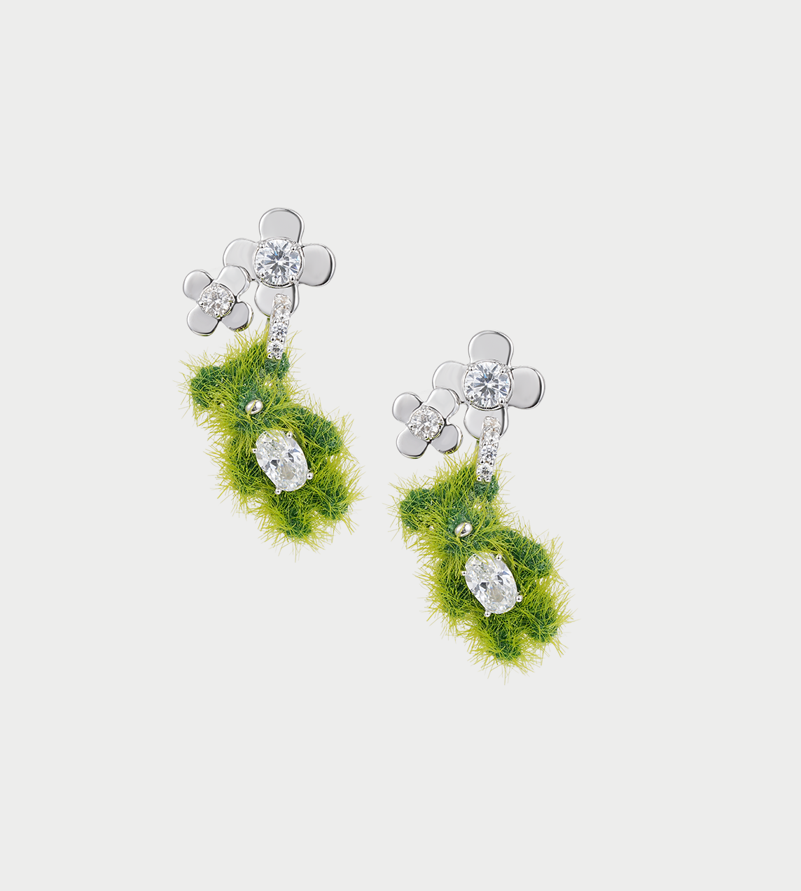 Grass Flower Bear Earring Green (Pair)