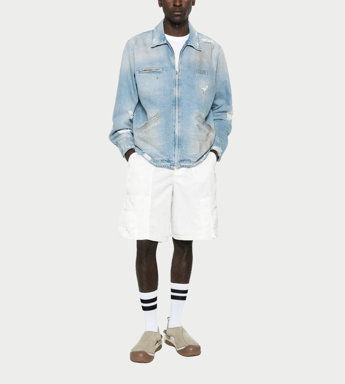 MM6 Maison Margiela - Distressed Zip-Up Denim Jacket