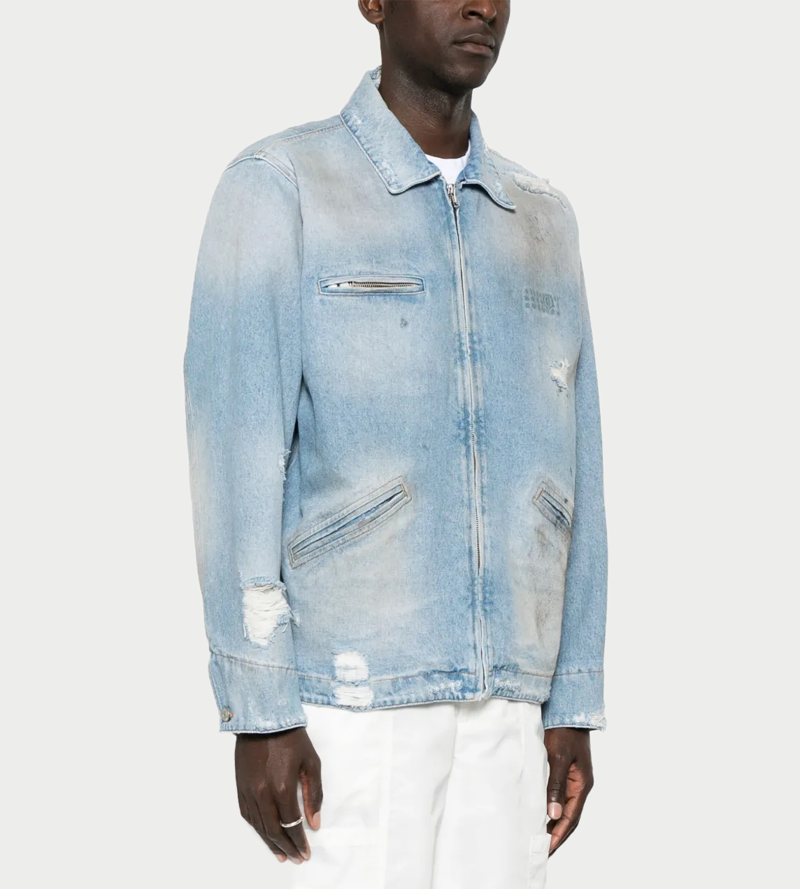 MM6 Maison Margiela - Distressed Zip-Up Denim Jacket