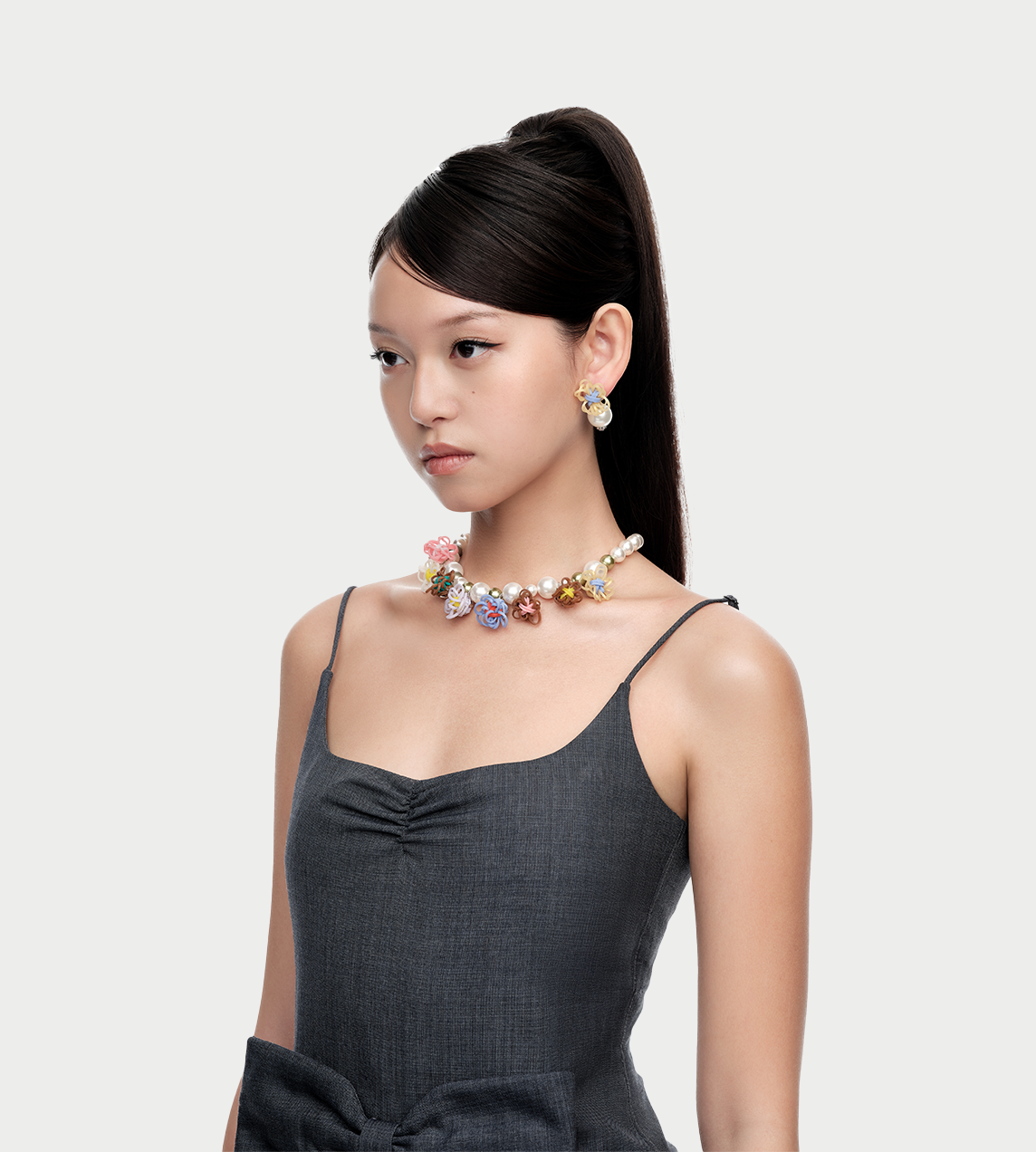 YVMIN - Rubber Band Flower Pearl Stud Earrings Yellow