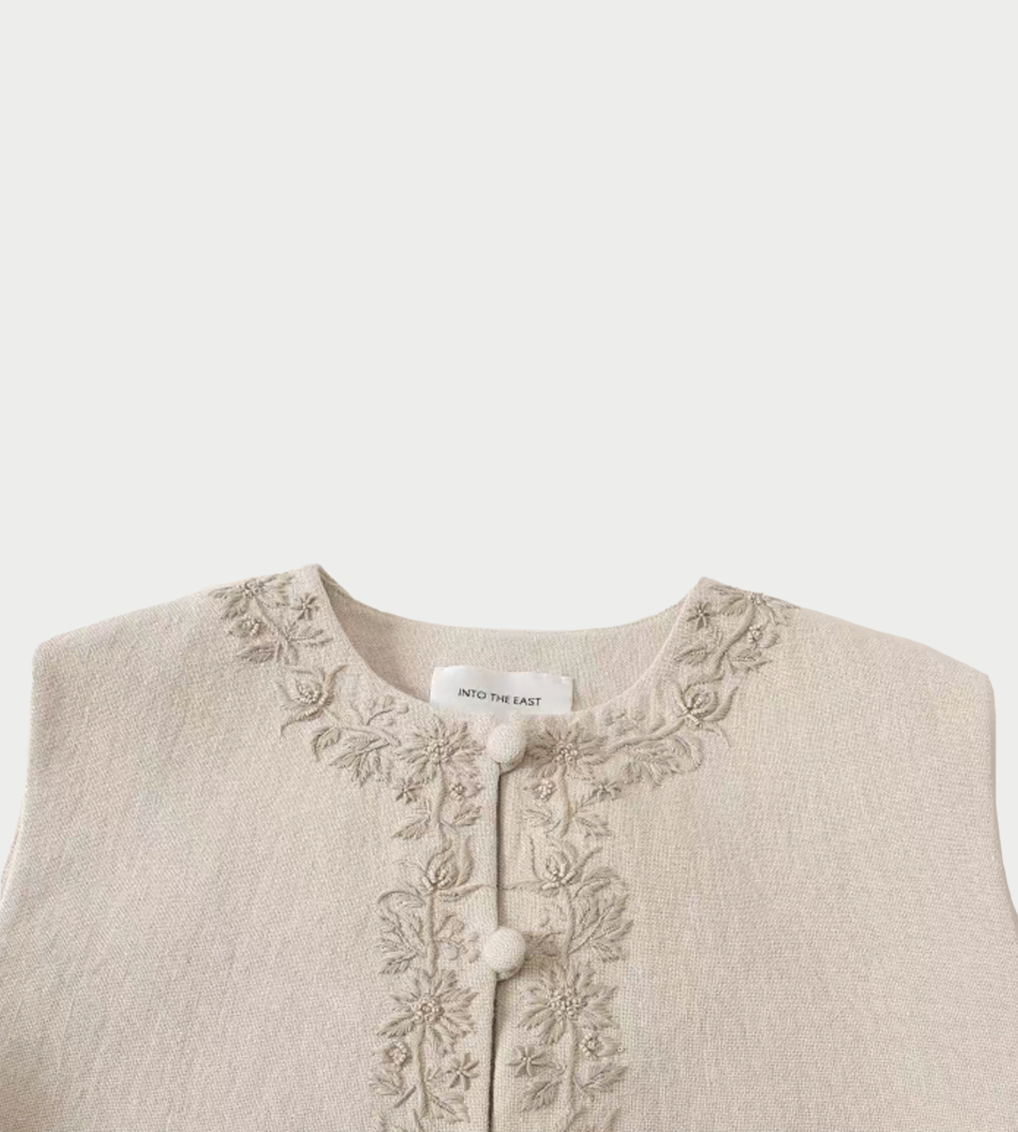 NTO THE EAST - Beige Linen Embroidered Vest Beige