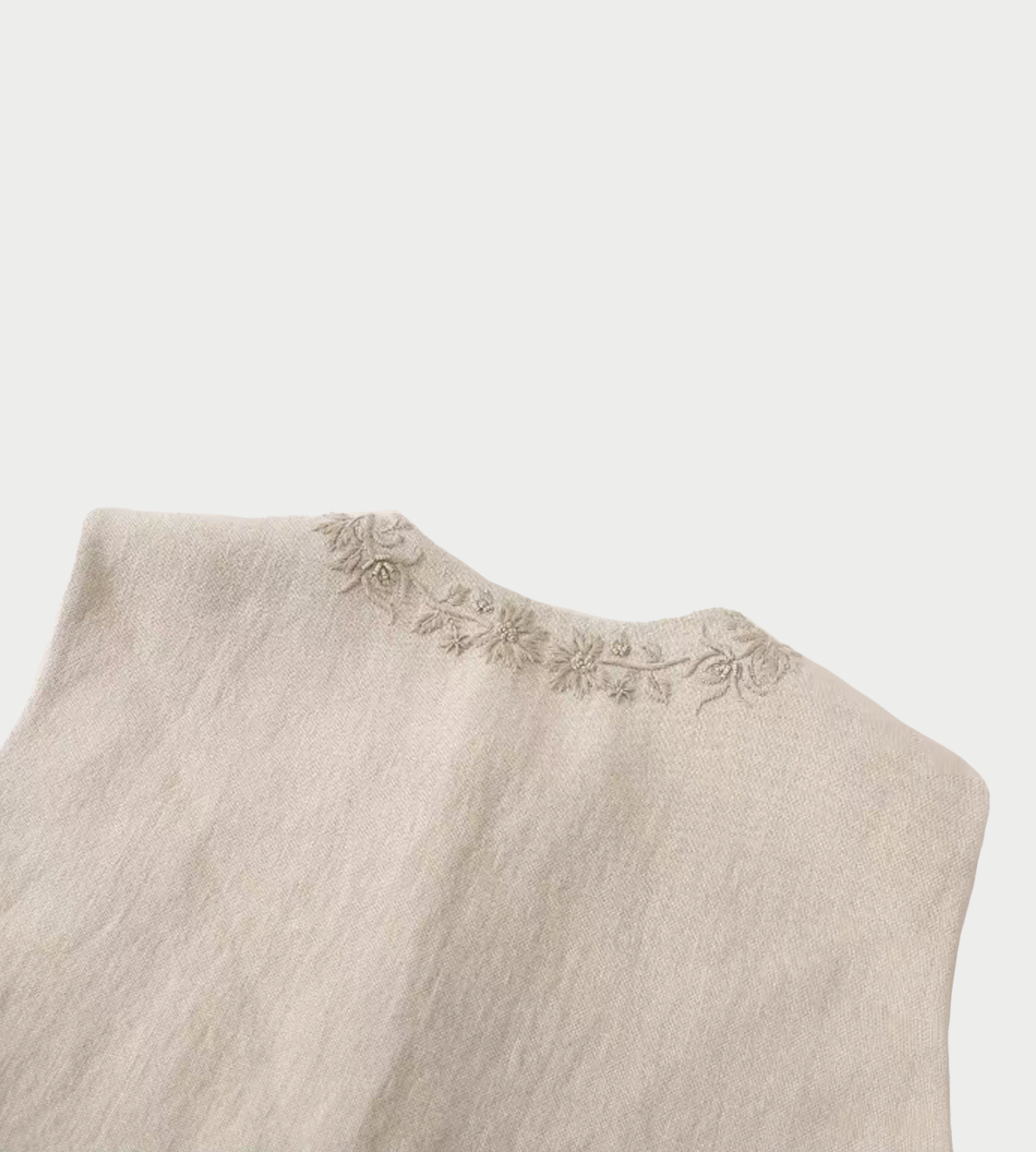 NTO THE EAST - Beige Linen Embroidered Vest Beige