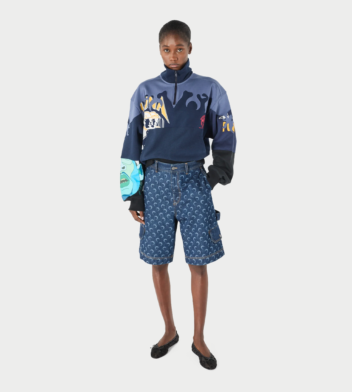 MARINE SERRE - Denim Bermuda With Pockets Blue