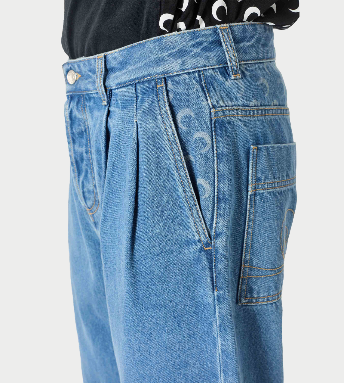 MARINE SERRE - Denim Loose Jeans With Pleats L.Blue