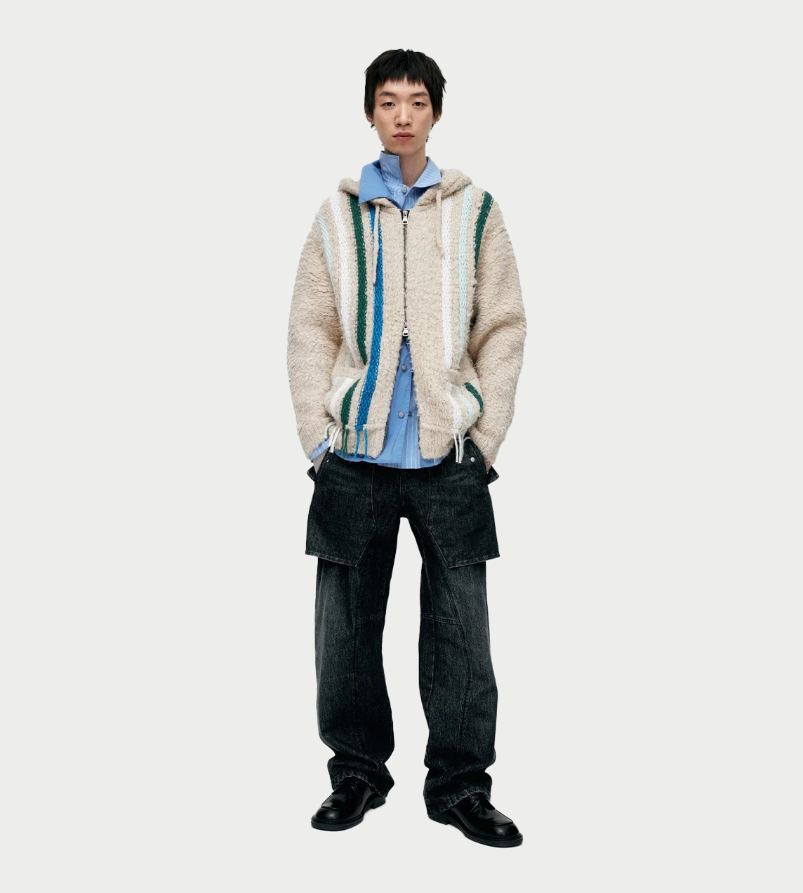 ANDERSSON BELL - Unisex Reverse Stripe Knit Hoodie Ecru