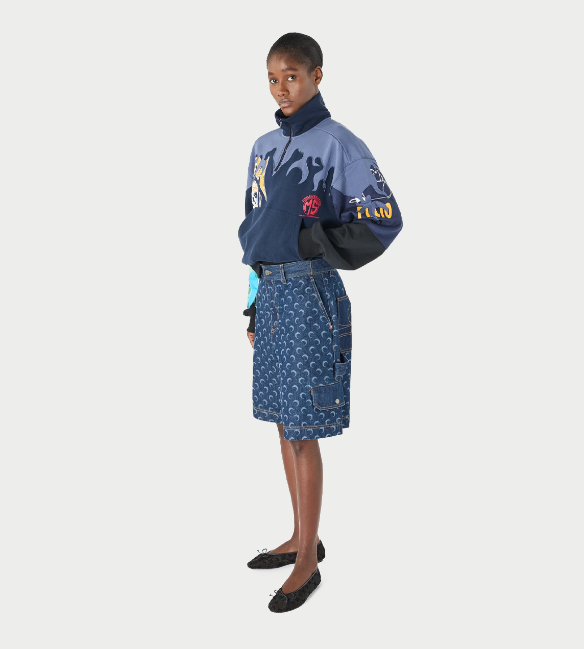 MARINE SERRE - Denim Bermuda With Pockets Blue
