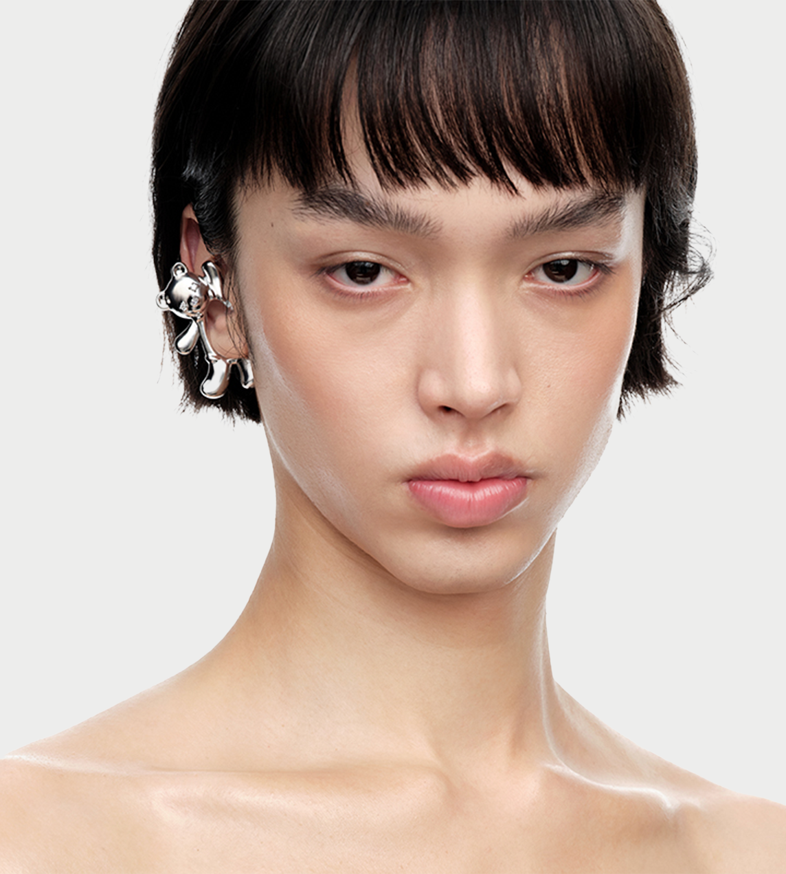 Waving Bear Spring Clasp Earrings Silver