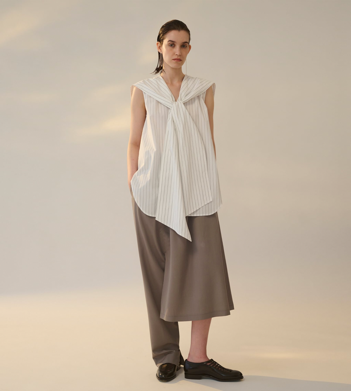 Sailor Collar Ribbon Shirt White