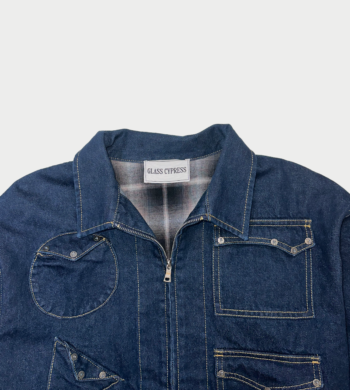 GLASS CYPRESS - Geometric Canvas Jacket Dark Blue