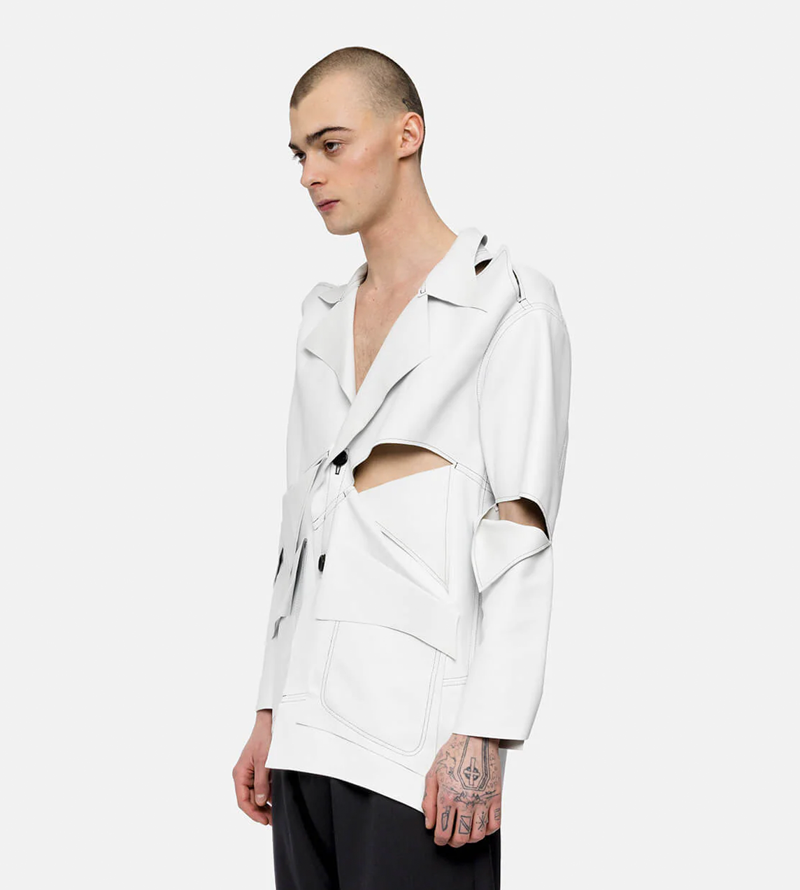 Sulvam - Leather Switching Jacket White