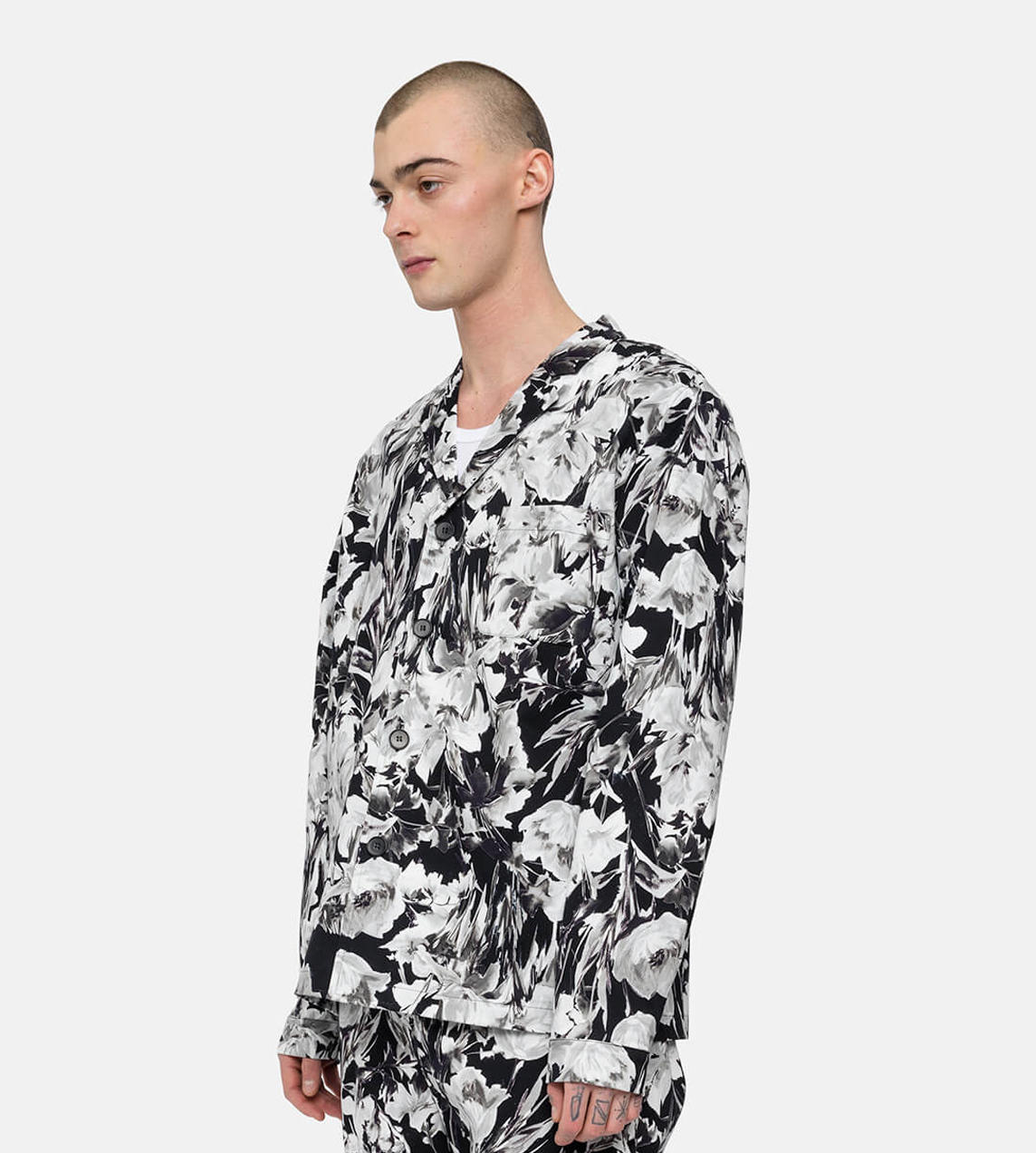 DAVI - Black White Floral Print Shirt