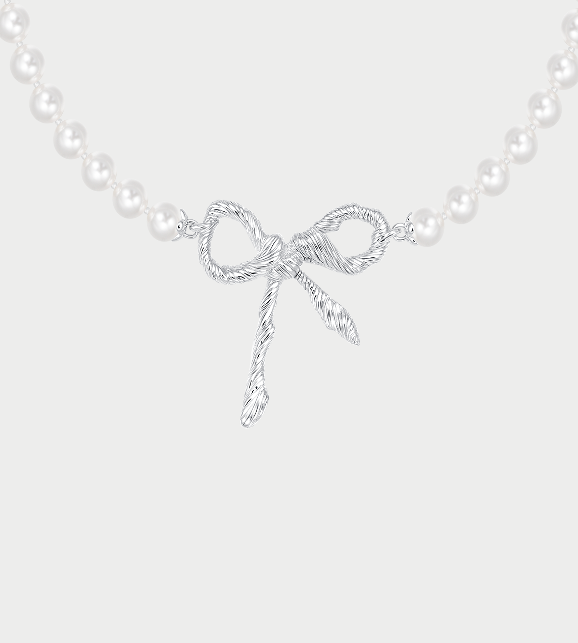 YVMIN -Twisted Rope Bow Pearl Necklace Silver