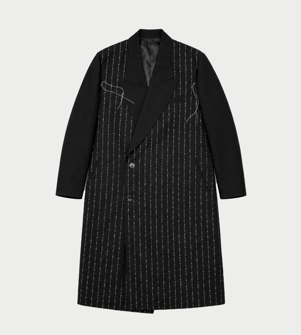 SULVAM - Wide Striped Stitch Long Coat Blk