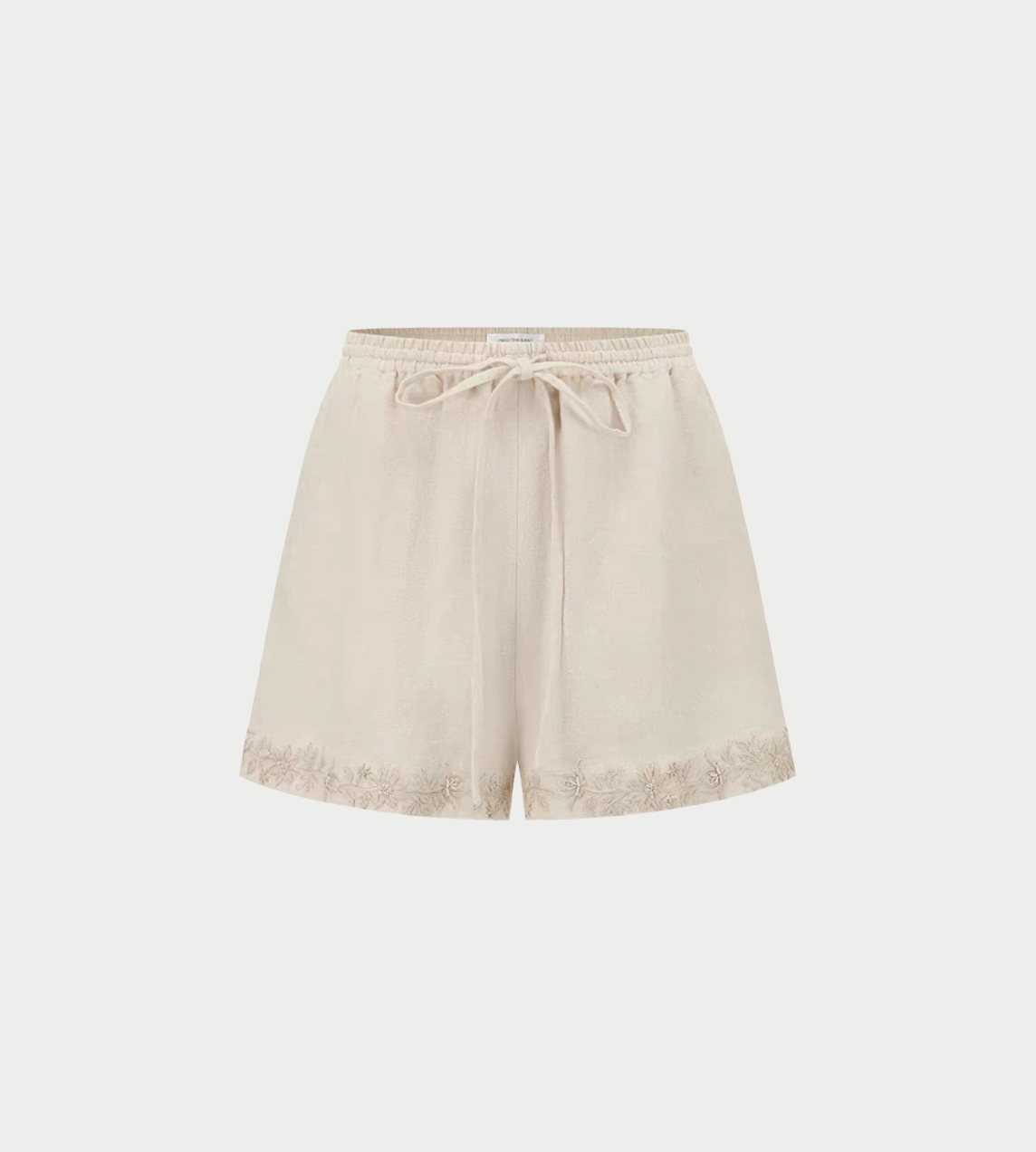INTO THE EAST - Beige Linen Embroidered Shorts Beige