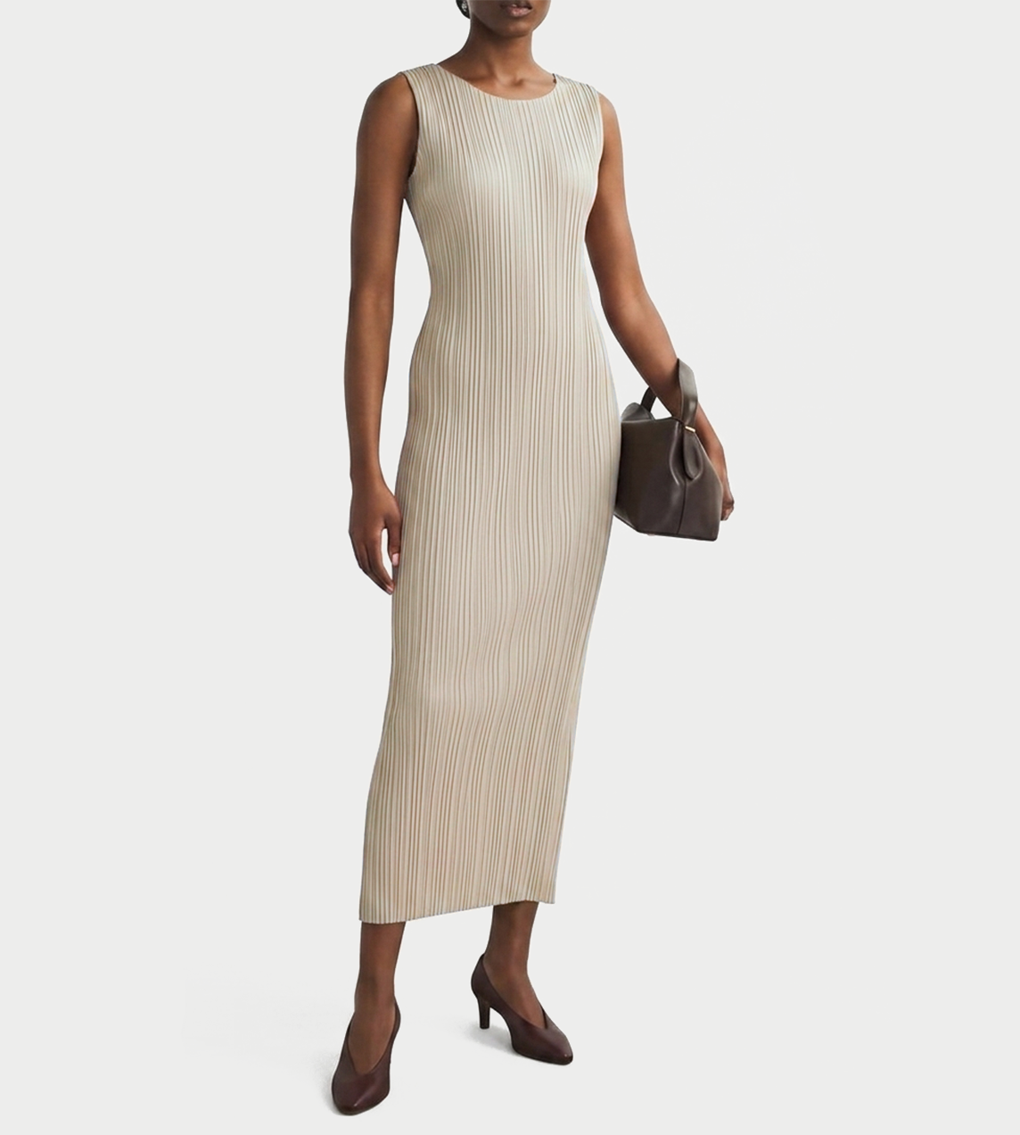Classic Pleated Midi-dress Greige
