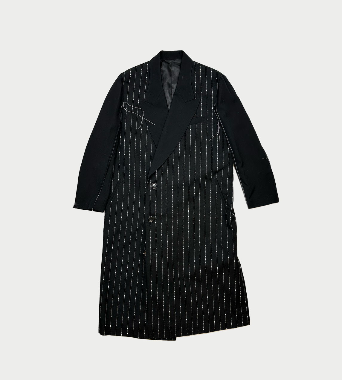 SULVAM - Wide Striped Stitch Long Coat Blk