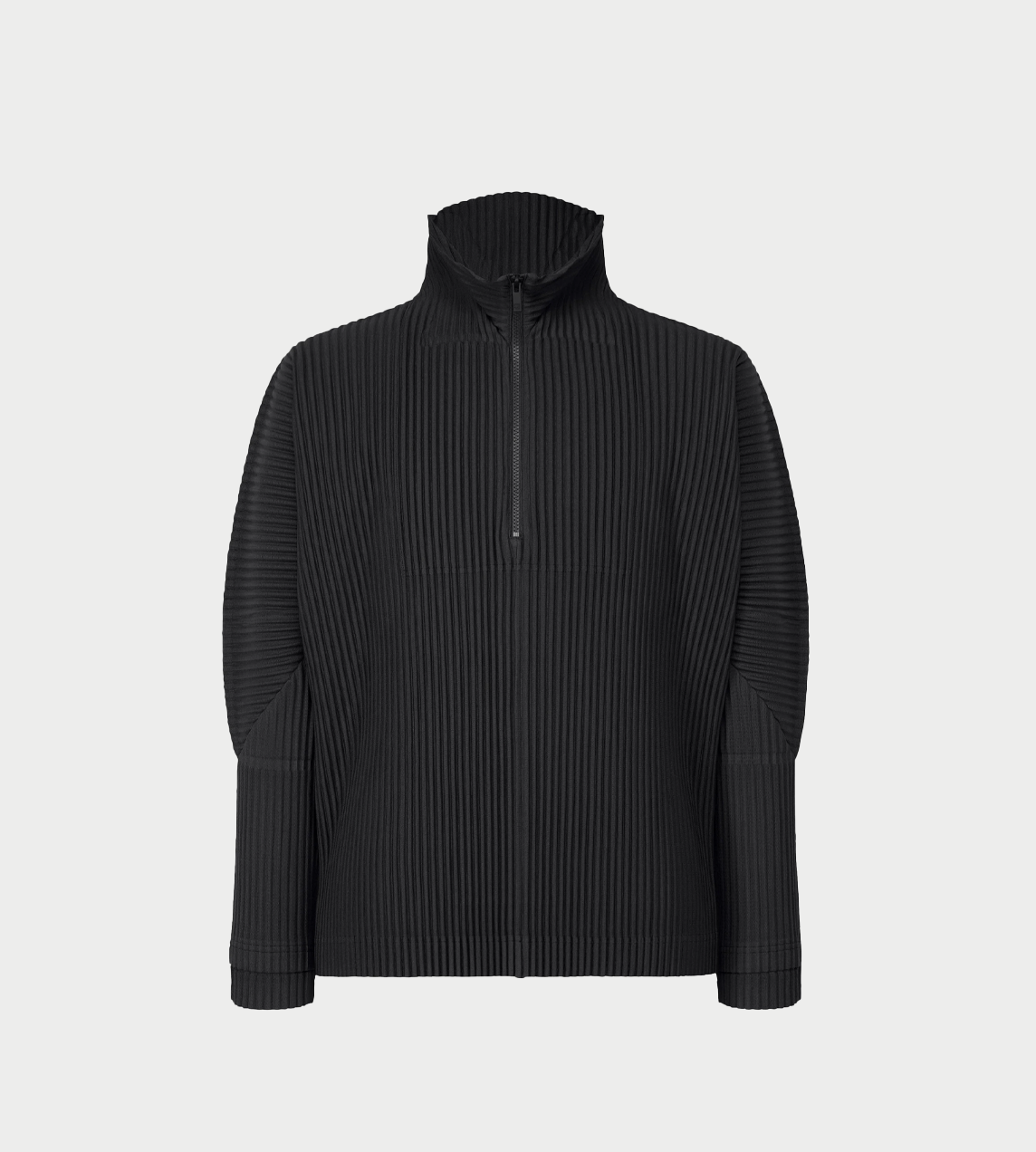 HOMME PLISSE ISSEY MIYAKE - Quarter Zip Pleated LS Top Blk