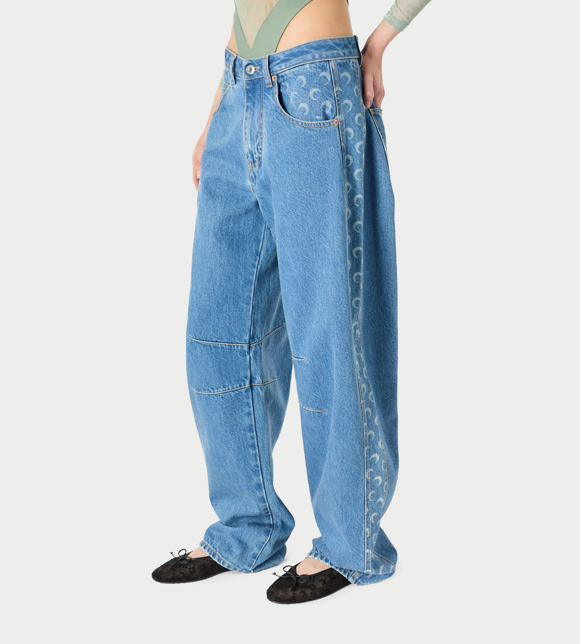 MARINE SERRE - Denim Barrel Jeans L.Blue