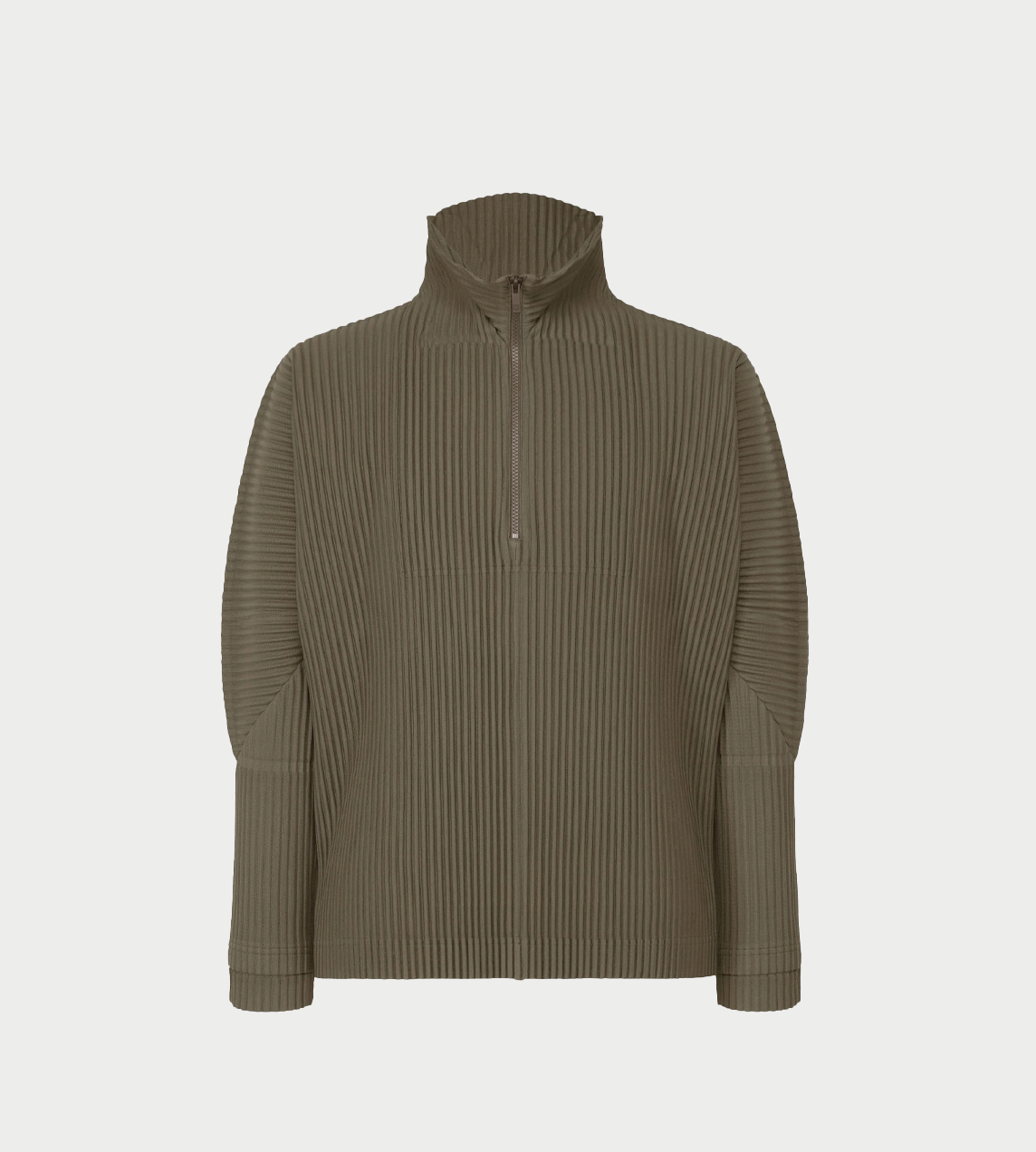 HOMME PLISSE ISSEY MIYAKE - Quarter Zip Pleated LS Top Dusty Grey
