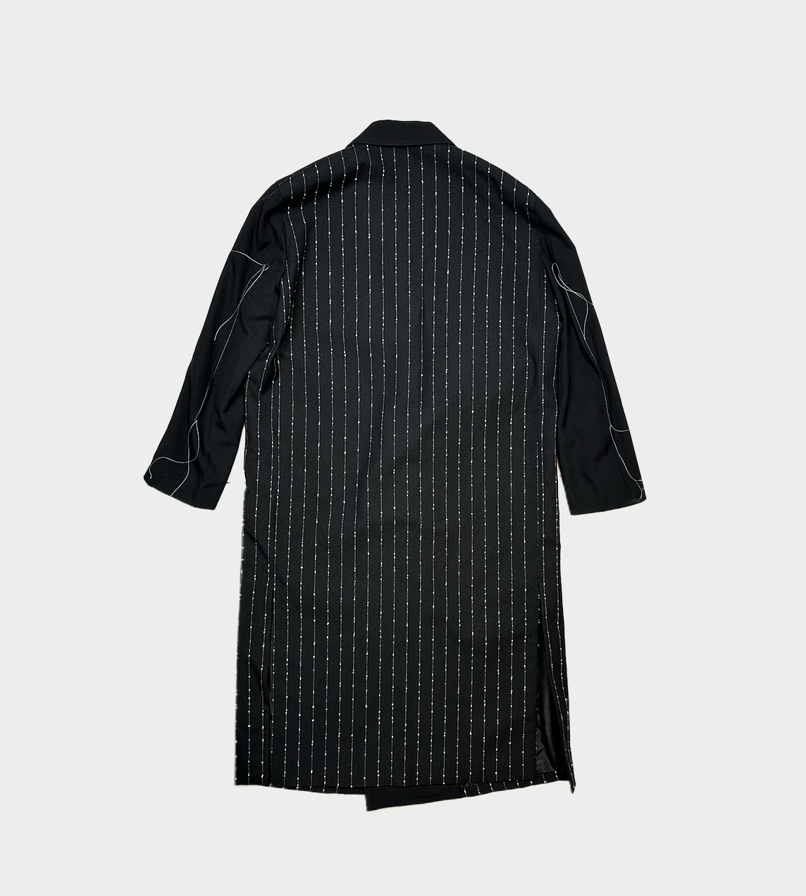 SULVAM - Wide Striped Stitch Long Coat Blk