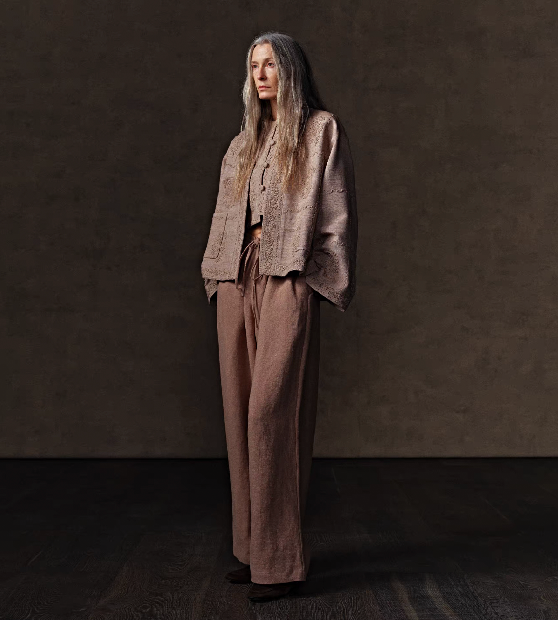 Paisley Embroidered Cardigan Sand