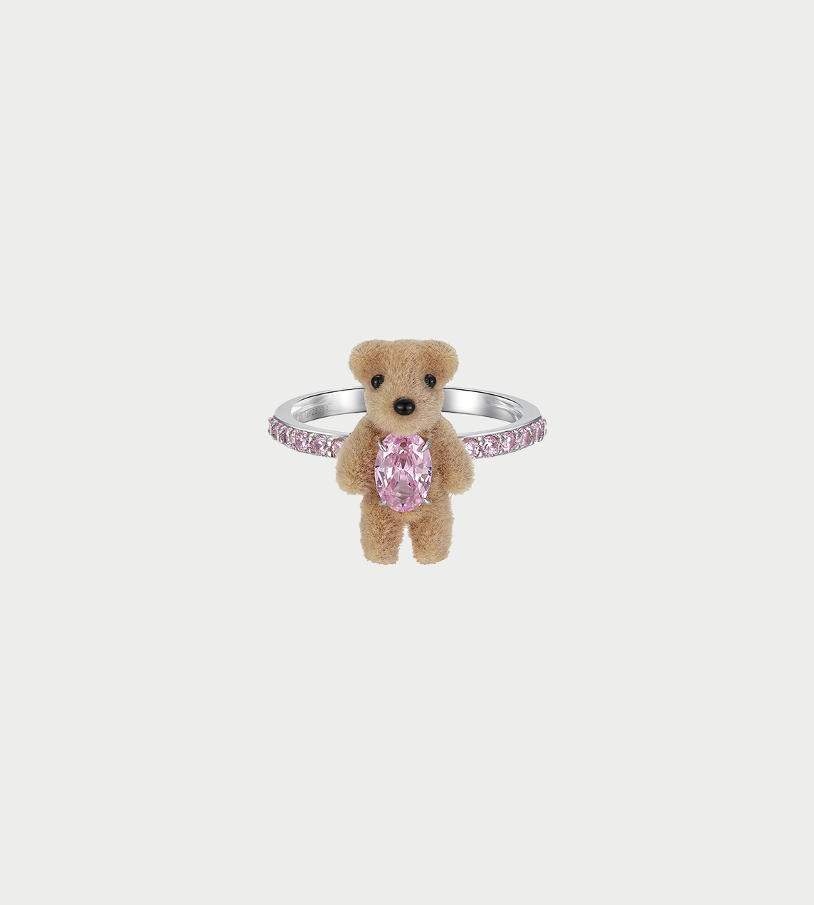 Mini Flocked Bear Band Ring Pink