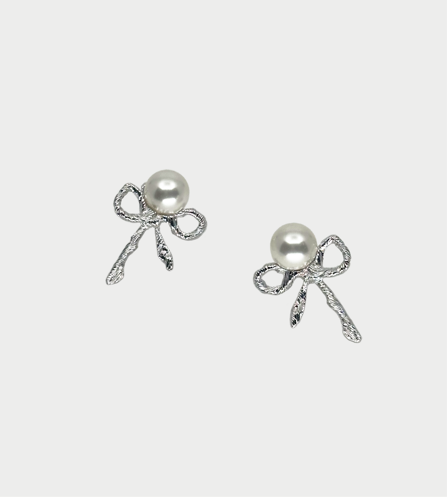 Twisted Rope Bow Pearl Earring Silver (Pair)