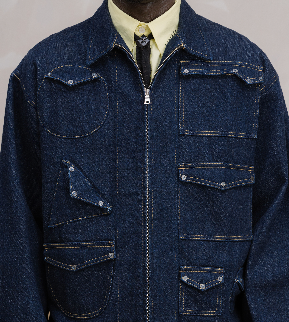 GLASS CYPRESS - Geometric Canvas Jacket Dark Blue