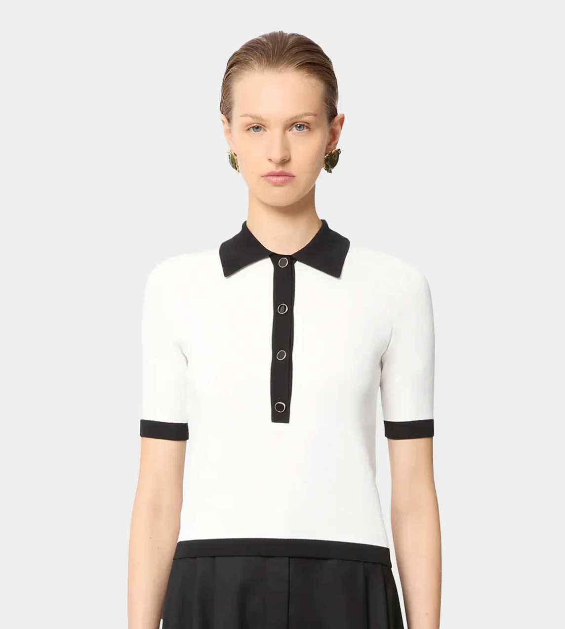NINA RICCI - Contrasted Knit Polo Top White