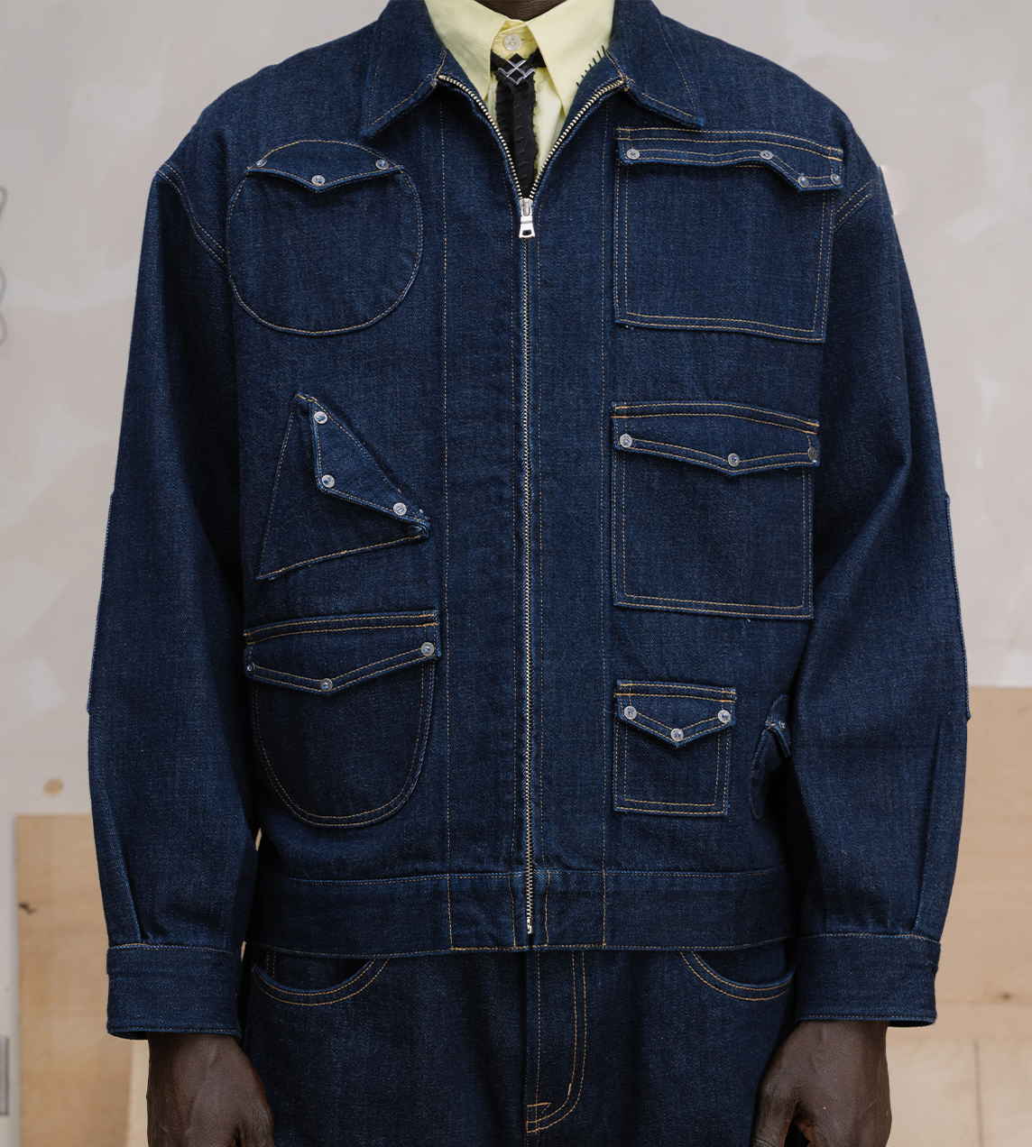 GLASS CYPRESS - Geometric Canvas Jacket Dark Blue