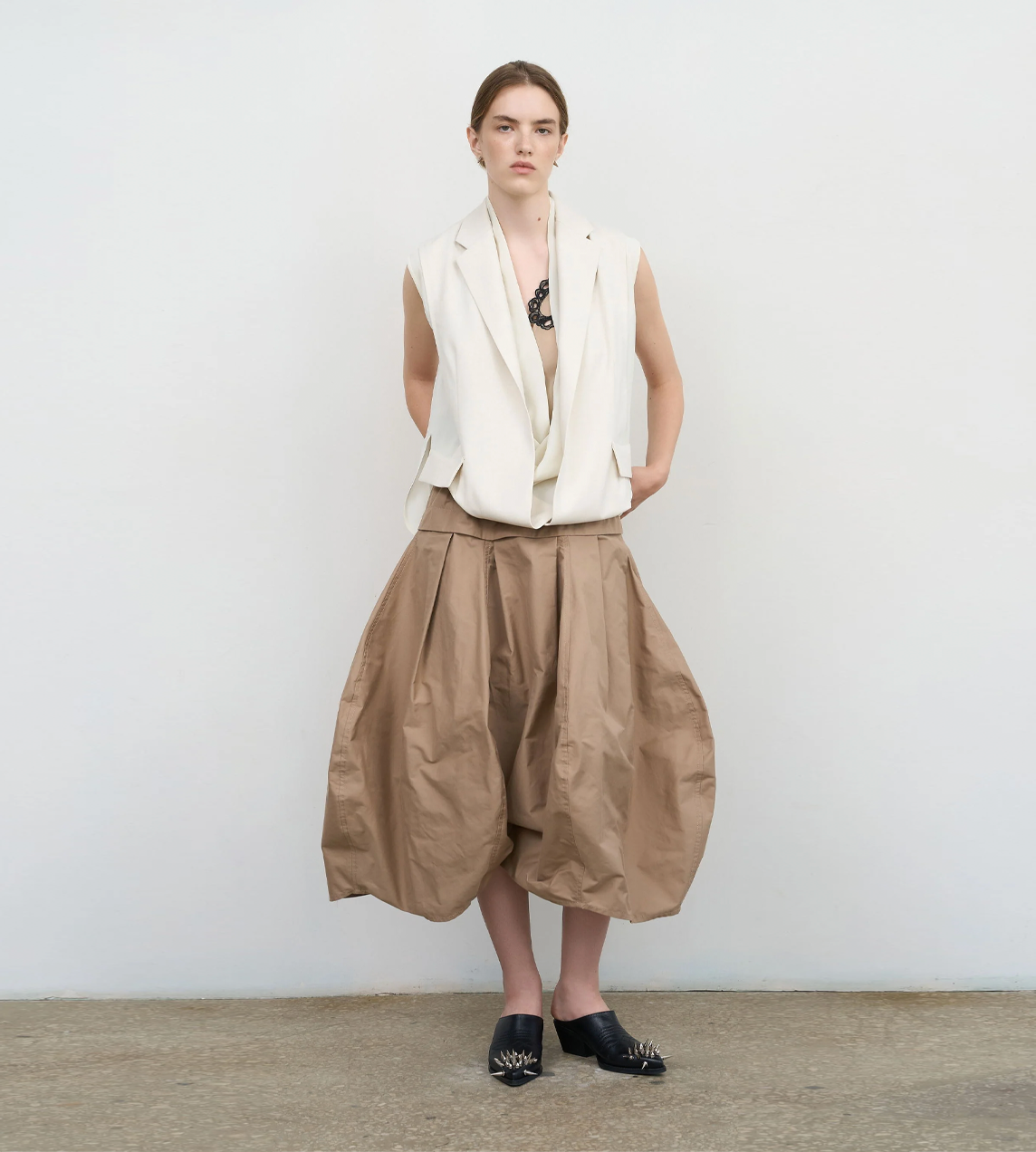Layered Tucked-Hem Vest Ivory