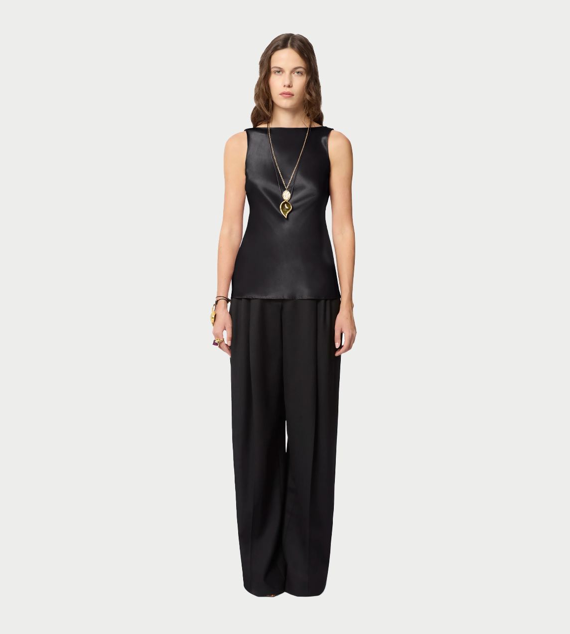 NINA RICCI - Draped Satin Halterneck Sleeveless Blouse Blk