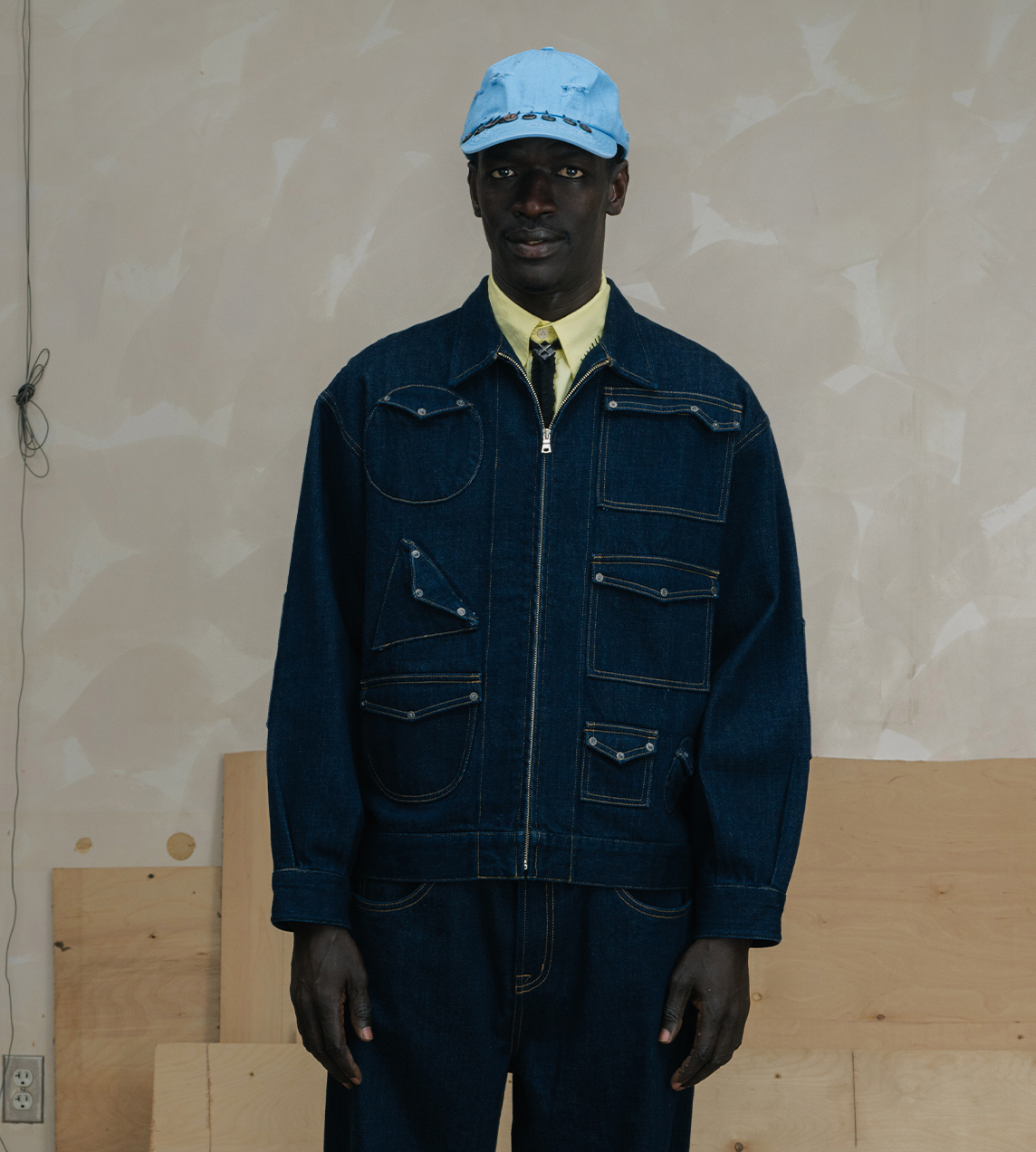 GLASS CYPRESS - Geometric Canvas Jacket Dark Blue