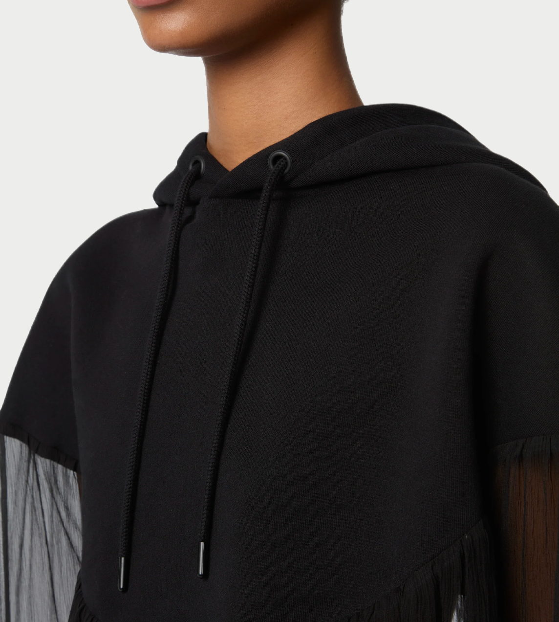 NINA RICCI - Fluid Chiffon Hoodie Blk
