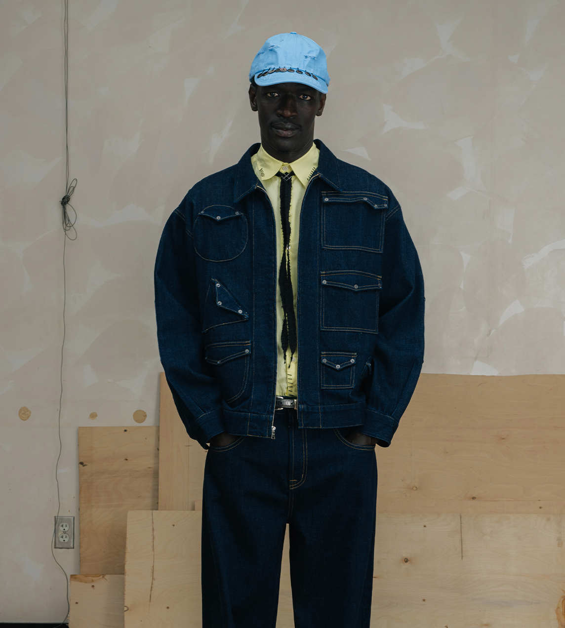 GLASS CYPRESS - Geometric Canvas Jacket Dark Blue