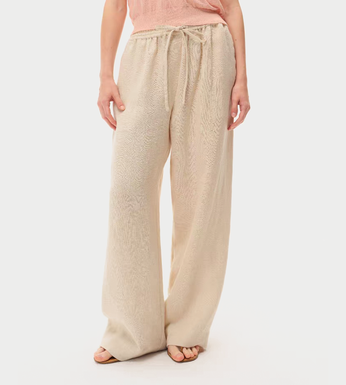 INTO THE EAST - Drawstring Straight-Leg Pants Beige
