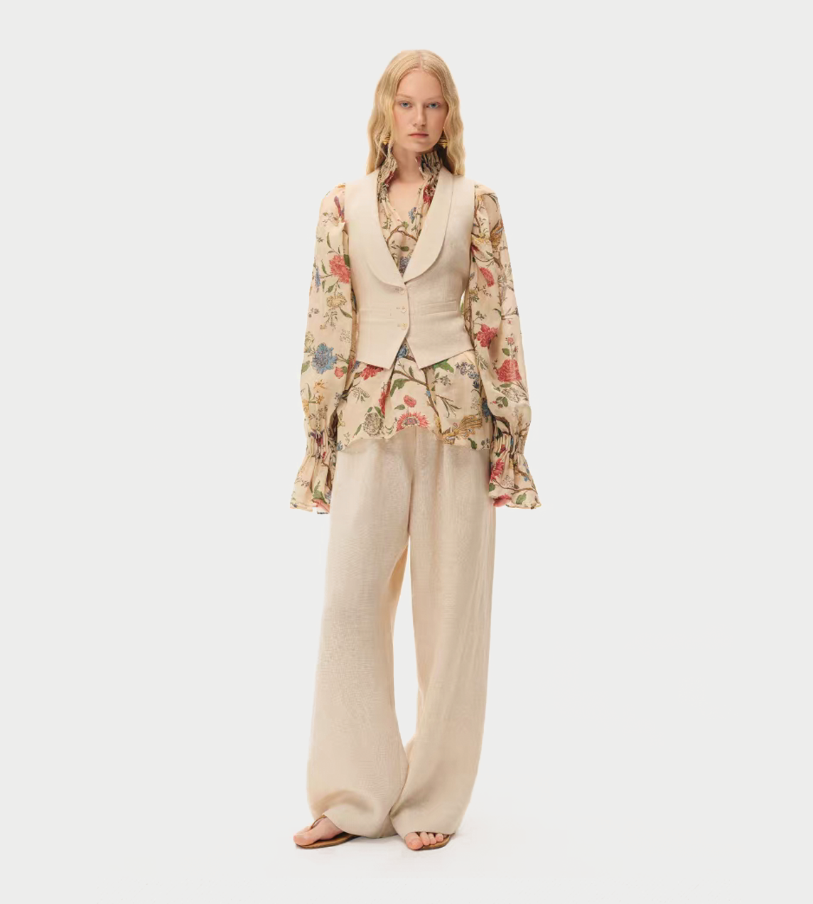 INTO THE EAST - Drawstring Straight-Leg Pants Beige