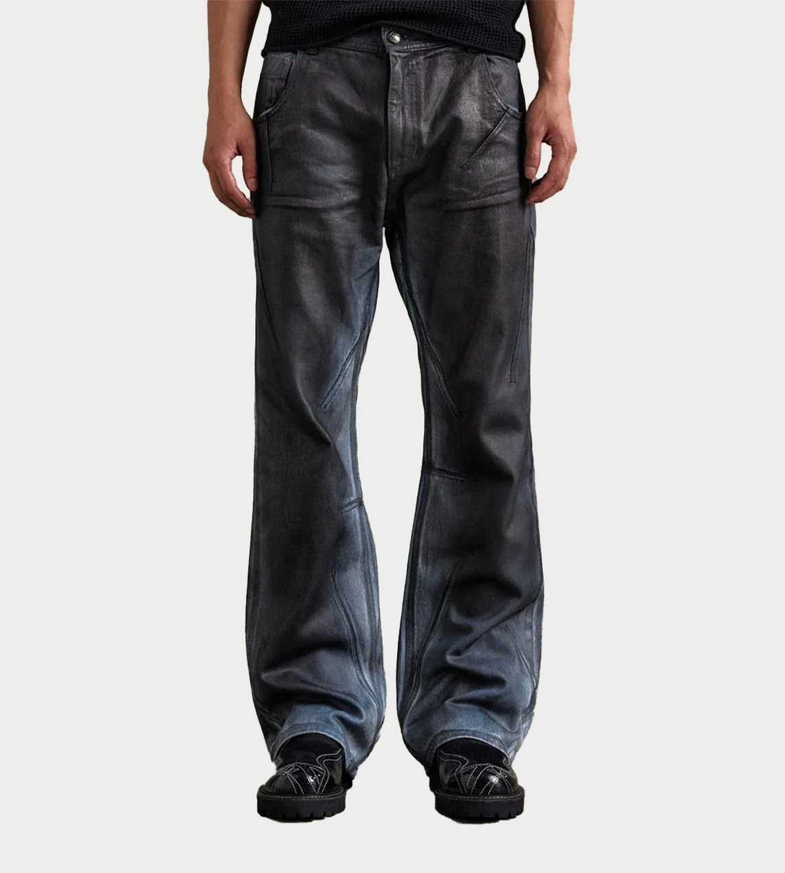 ANDERSSON BELL - Dirty Spray Washed Wide-leg Jeans Blue