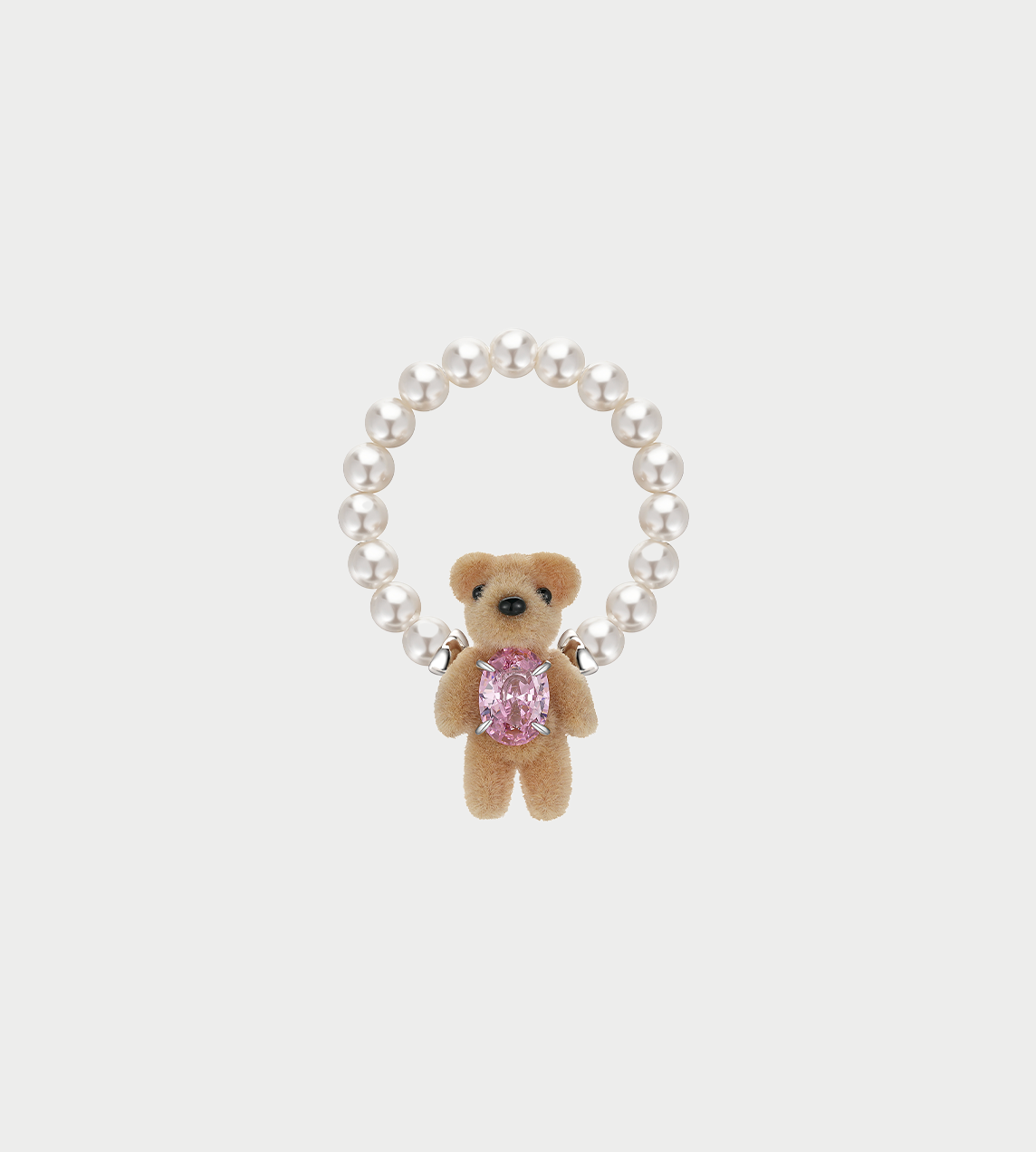 Mini Flocked Bear Pearl Ring Pink