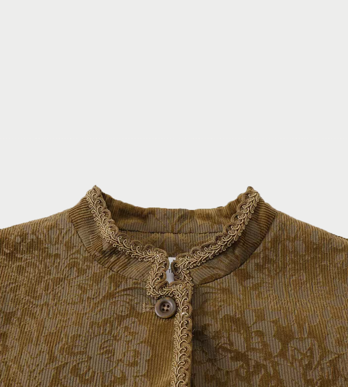 INTO THE EAST - Velvet Floral Ribbon Edge Coat Olive Yellow