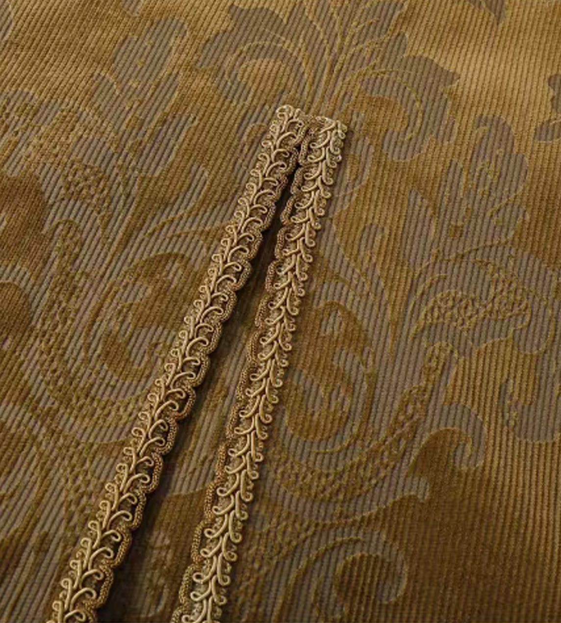 INTO THE EAST - Velvet Floral Ribbon Edge Coat Olive Yellow