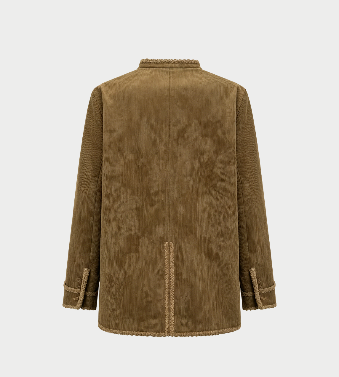 INTO THE EAST - Velvet Floral Ribbon Edge Coat Olive Yellow