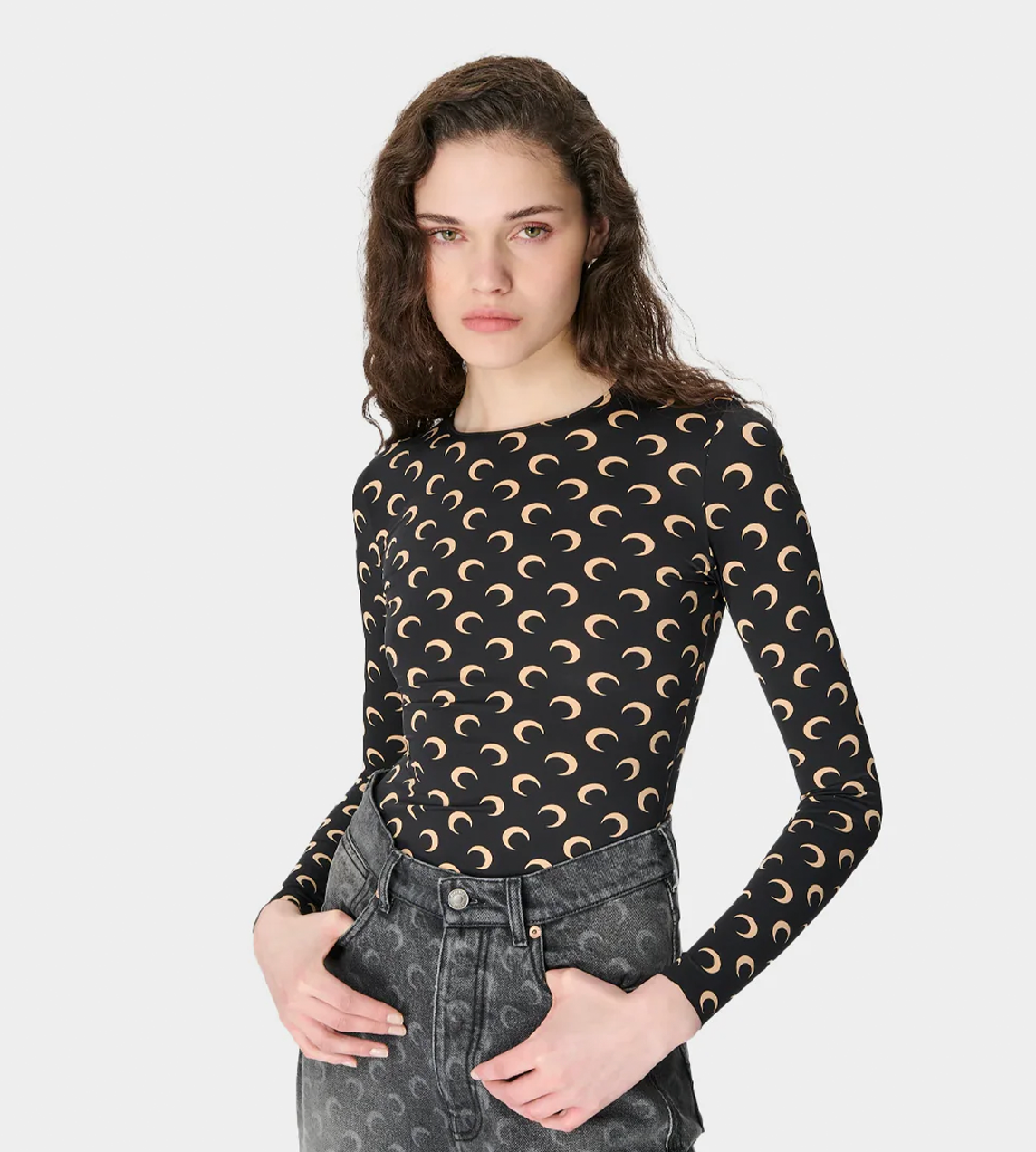 MARINE SERRE - Moon Printed Second-skin Crewneck Inv. Tan/Blk