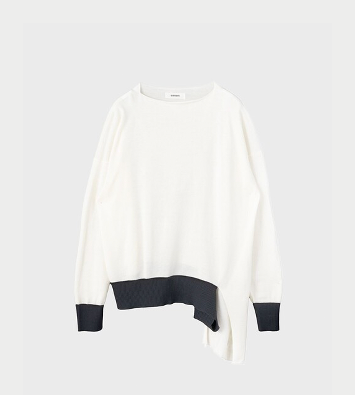 SULVAM - Ribbed Hem Broken Knit White
