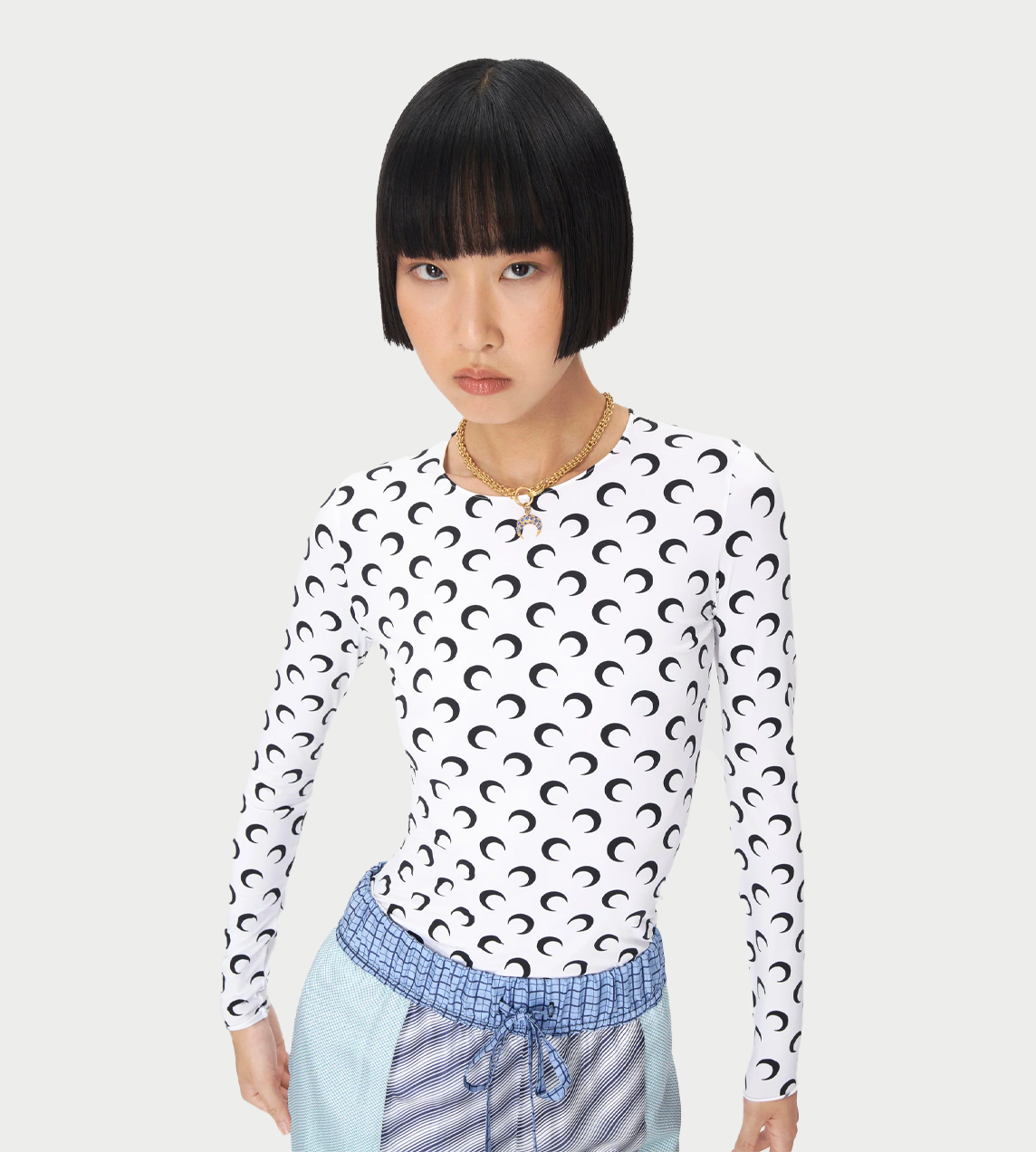 MARINE SERRE - Moon Printed Second-skin Crewneck White