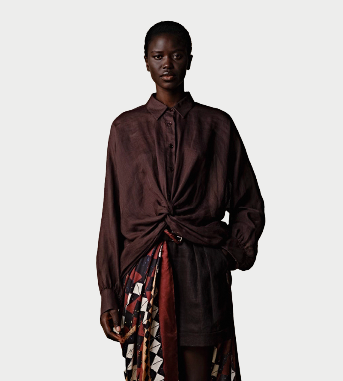 INTO THE EAST - Ramie Twisted Shirt Coffee