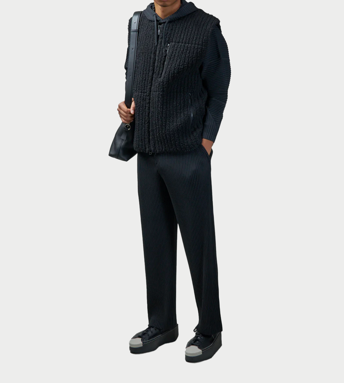 Pleated Teddy Vest Blk